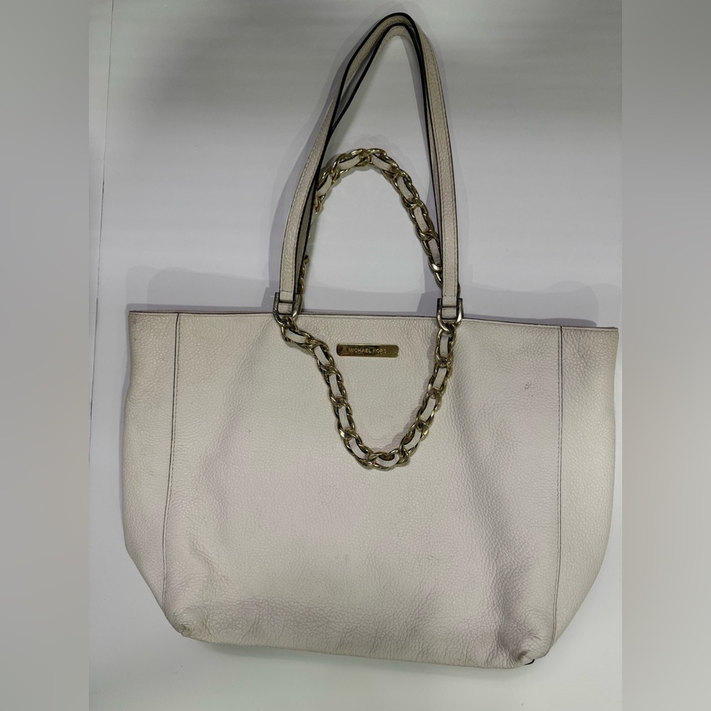 Michael Kors Cream Leather Tote with Gold Chain